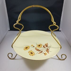 Vintage MCM Ceramic Cupcake Plate with Metal Handle